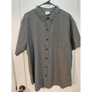 Columbia Men's XL Blue Gingham Plaid Short Sleeve Shirt 100% Cotton